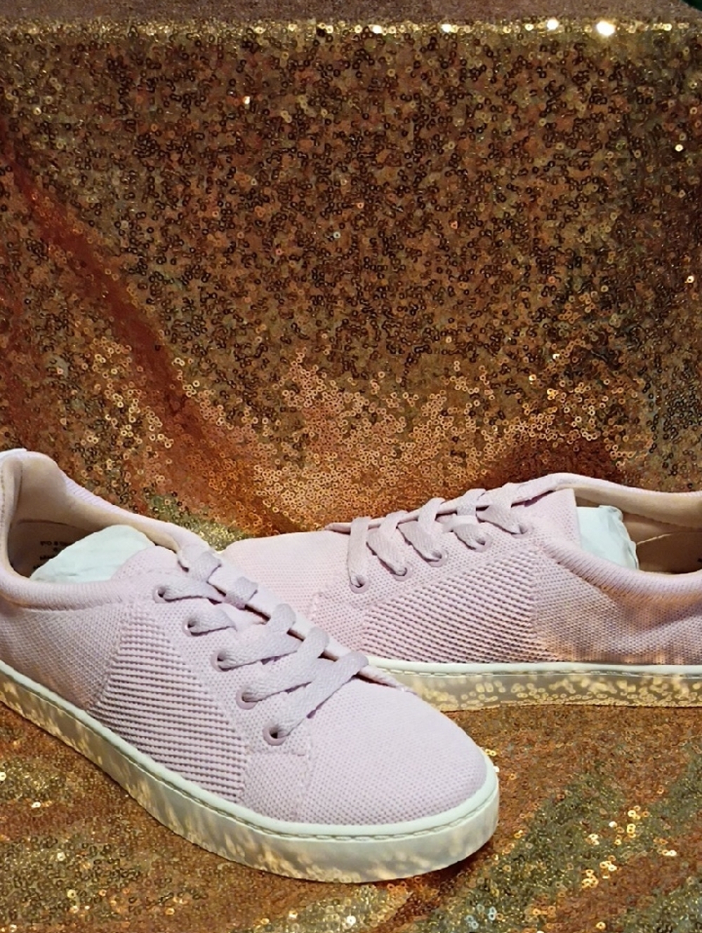 Journee Collection Pale Pink Knit Lace-Up Sneakers